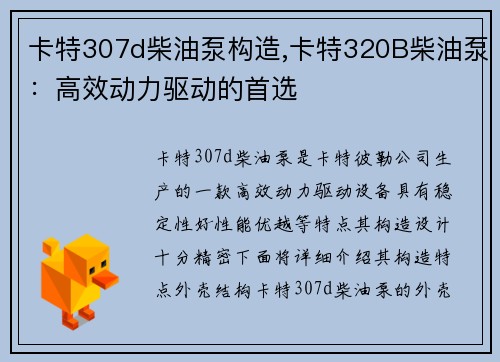 卡特307d柴油泵构造,卡特320B柴油泵：高效动力驱动的首选