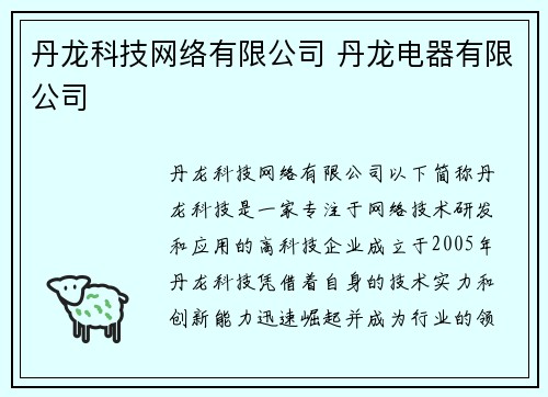 丹龙科技网络有限公司 丹龙电器有限公司